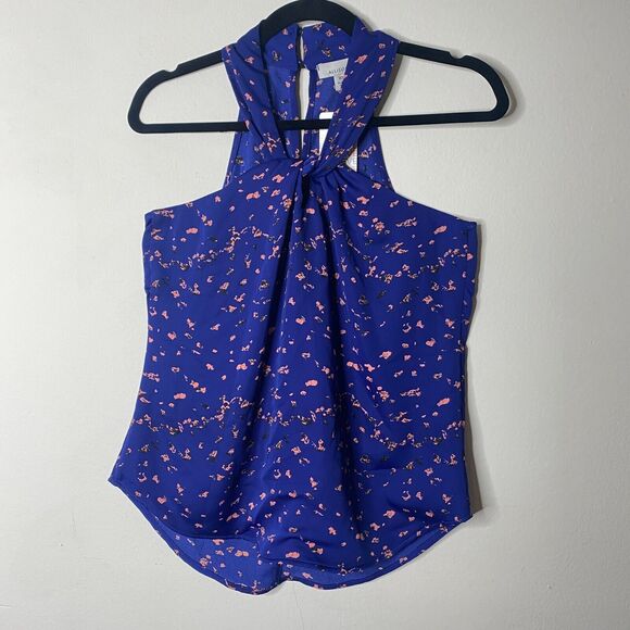 Allison Joy Twist Front Keyhole Halter Back Sleeveless Blue & Peach Tank top XS - Picture 1 of 12
